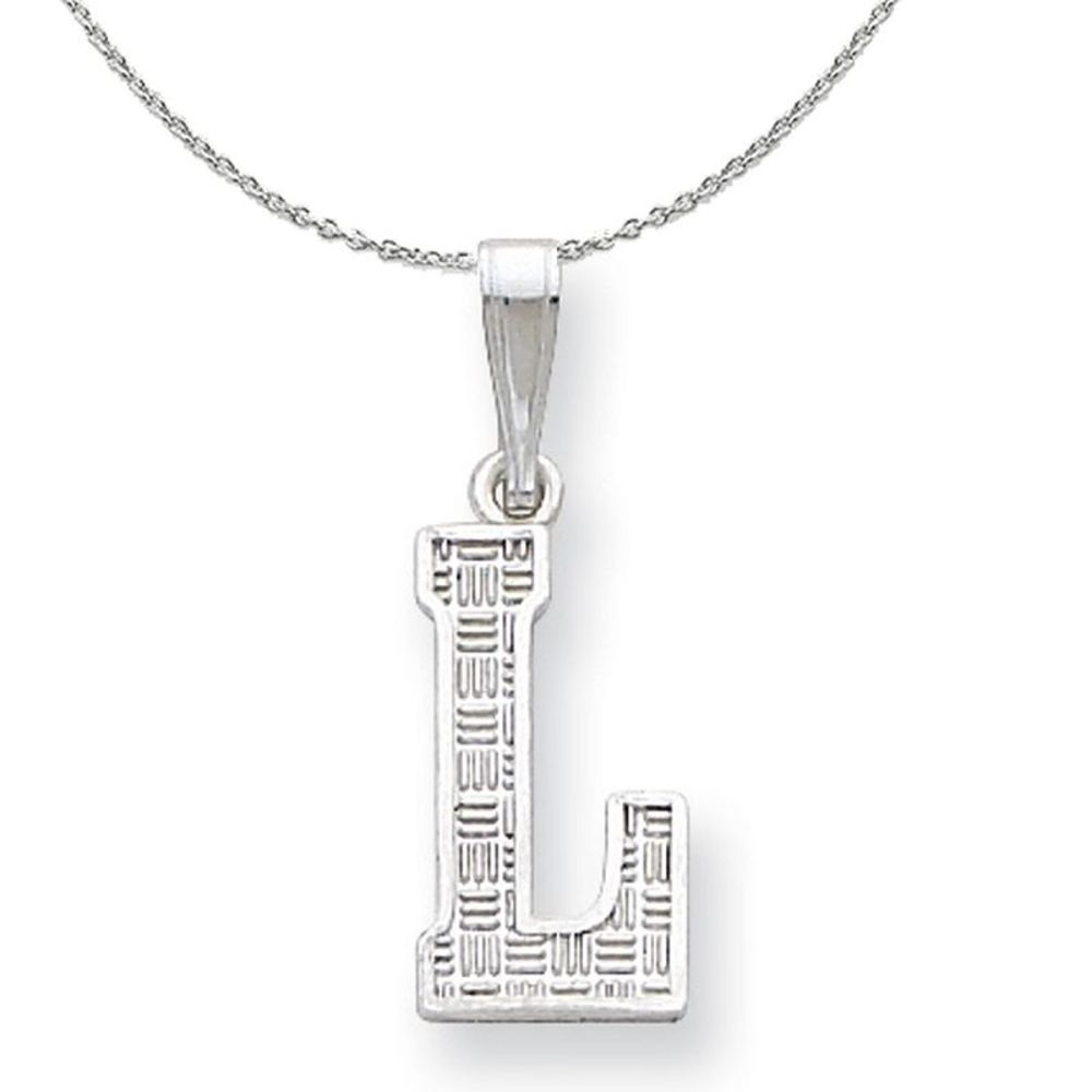 Silver, Sami Collection, Textured Block Initial L Necklace - 16 In